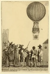 View of the balloon ascent before their majesties and the royal family in which Mr. Vicente Lunardi participated on January 8, 1793, published 1793